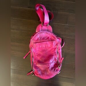 Stoned fuschia Italian leather sling bag
